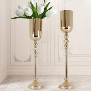 New Design Tall Metal Flower Vase Home Flower Arrangement Electroplated Gold Vases Table Centerpieces