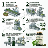 ONEHEALL Capsules de feuilles de Moringa pour adultes, marque privée, best-seller, antioxydant, sans gluten, supplément protéiné naturel, végétalien