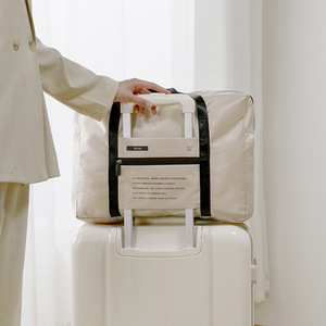 Bolso de Mano Plegable con Diseño de Rejilla Romboidal, Bolsa de Viaje de Gran Capacidad, Bolsa de Almacenamiento para Viajes de Negocios, Bolsa de Embarque - Product Image 4