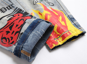 Taille haute Stonewashed imprimé jean droit respirant lavable utilitaire Hip Hop High Street Style pour le printemps ODM disponible - Product Image 6