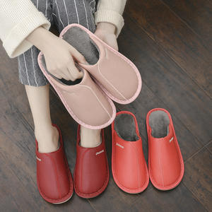 Chaussons d'hiver imperméables et chauds en PU, antidérapants, pour la maison, en cuir - Product Image 4