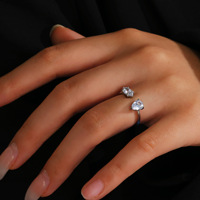 YF6662 Bague ouverte tendance en acier inoxydable plaqué or 18 carats, étanche, avec double goutte d'eau et zircon 5A pour femme