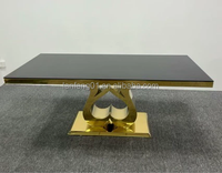 Table de réception LANFENG en acier inoxydable avec base en forme de cœur et plateau en verre, durable, pour événements, mariages et banquets nuptiaux