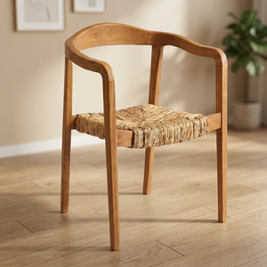 Chaise de salle à manger en bois avec siège tressé, fauteuil moderne pour restaurant, hôtel, salle à manger, café - Product Image 3