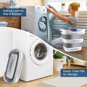 Panier à <span class=keywords><strong>linge</strong></span> pliable et portable en plastique avec poignées confortables, gain de place pour la maison et le dortoir - Product Image 2