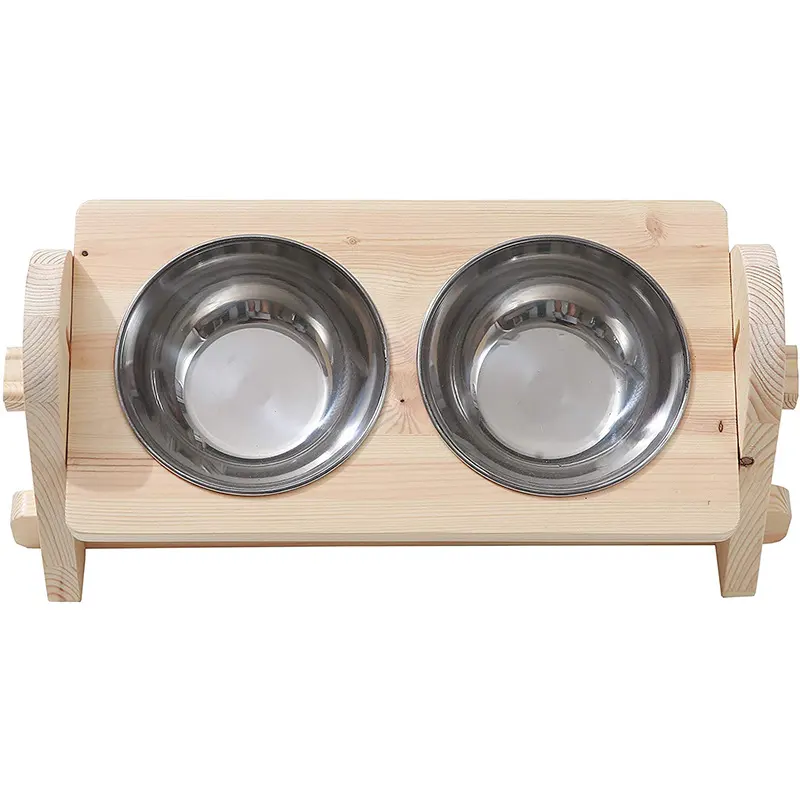 Adjustable Bamboo wood Raised Small Pet Bowls Elevated Feeder for Dogs Cats Food and Water Bowls stand animal Feeder