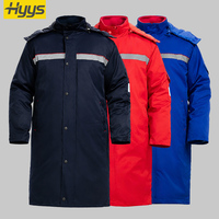 Veste de travail antistatique longue et rembourrée, parka d'hiver isolée avec capuche amovible et bande réfléchissante pour les travailleurs des entrepôts frigorifiques
