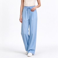 Jean large bleu ciel avec cordon de serrage pour femme, idéal pour les sorties d'automne à Pierhead