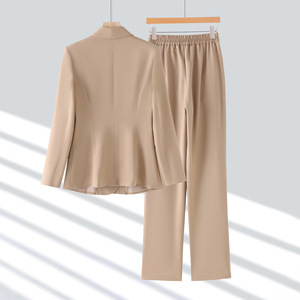 Women's Suit Set Beige Double Breasted Blazer Pants Anti-Wrinkle Spring Autumn Office Wear - Product Image 3