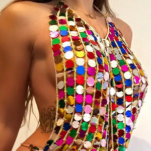 Chaîne de soutien-gorge tendance en gros, sans manches, chaîne de soutien-gorge à paillettes colorées, cardigan sexy dos nu pour fille, haut érotique ajouré, <span class=keywords><strong>bijoux</strong></span> de chaîne de corps - Product Image 1