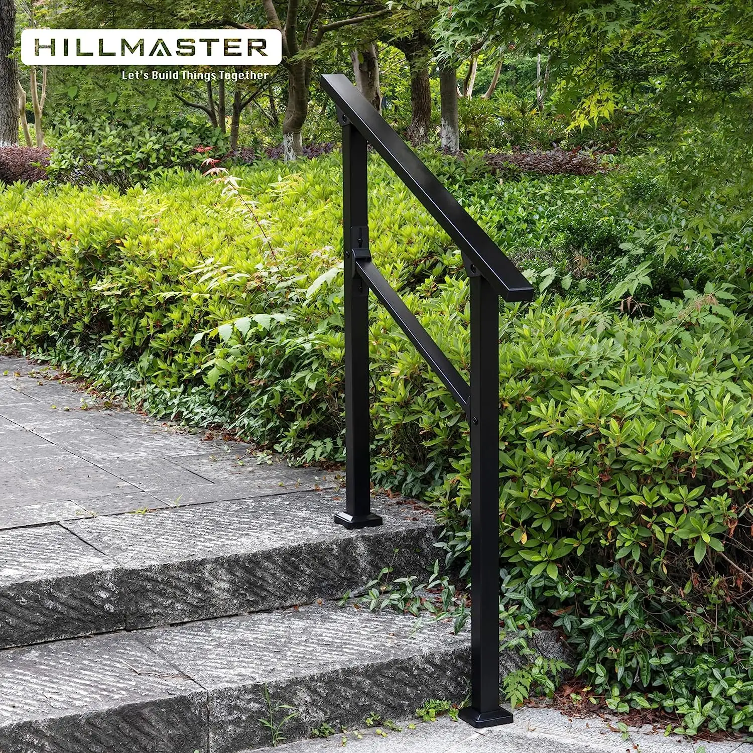 HILLMASTER HandRails for Outdoor Steps 2 Steps Stair Railing Black Staircase Handrail Kit for Concrete Steps