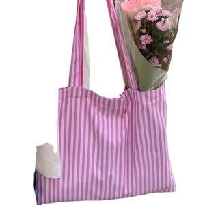 Bolsa de Tela Ecológica Personalizada con Rayas, Bolsa de Compras de Algodón de Gran Capacidad con Asas de Algodón - Product Image 1