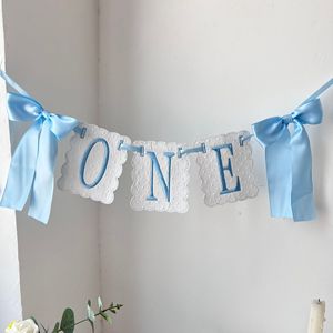 Bannière de chaise haute pour adulte PAFU en satin rose et bleu avec nœud, décoration pour fête de 1er anniversaire - Product Image 6
