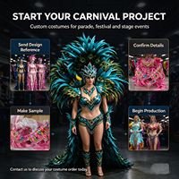Tenue de performance OEM pour le Carnaval de Trinité-et-Tobago : Combinaison Premium en Lycra à franges de strass, découpes et ornements en cristal, idéale pour le lundi