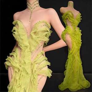 Robe longue en maille ornée de strass scintillants pour bal de promo, anniversaire, célébration, soirée, tenue de soirée en boîte de nuit, spectacle, scène, ou mariage 2026 - Product Image 2