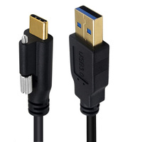 Câble de données pour caméra industrielle, plaqué or, USB Type C mâle vers USB 3.0 mâle, avec vis de verrouillage