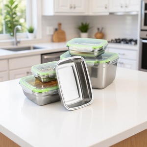 304 Stainless Steel Rectangular Food <b>Storage</b> <b>Container</b> With Silicone Lid Clip On Sealing For <b>Kitchen</b> Refrigerator Lunch Travel - Product Image 4