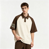 Polo unisexe à manches courtes style preppy, col ample, décontracté, streetwear, blocs de couleur raglan, hauts de mode basiques quotidiens
