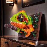 Jouet de construction en plastique ABS assemblé, peinture murale 3D en forme de caméléon, perroquet, requin, blocs d'animaux, ornements suspendus pour les 14 ans et plus