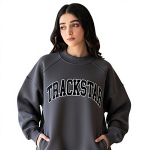 Womens Charcoal Grey Oversized <b>Mock</b> <b>Neck</b> Sweatshirt Trackstar Embroidery Heavyweight Fleece <b>Top</b> - Product Image 1