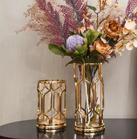 Vase en Verre Créatif Luxe Léger, Décoration de Salon, Meuble TV et Porche, Vase en Verre Créatif Métal