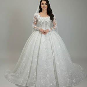 Hermoso vestido <span class=keywords><strong>de</strong></span> <span class=keywords><strong>novia</strong></span> Organza Vestido <span class=keywords><strong>de</strong></span> baile Cuello cuadrado Traje <span class=keywords><strong>DE</strong></span> BODA Rebordear Lscm45 - Product Image 1