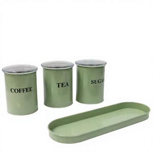 Juego de botes Color impreso Acero inoxidable Cocina Metal cuadrado Azúcar Té y café Recipiente Caja de tarro de almacenamiento - Product Image 1