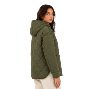 Blouson matelassé léger et chaud pour femme, couleur olive, à capuche, zippé, avec poches, motif 3D, vêtement d'extérieur personnalisé pour l'hiver - Product Image 2
