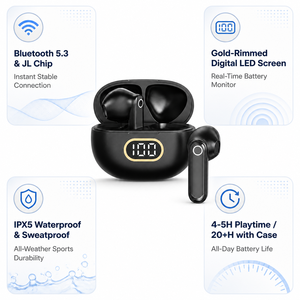 Écouteurs sans fil TWS Bluetooth 5.3 avec affichage numérique, résistance à l'eau IPX5, 4-5 heures de musique, 4 heures d'appels, sport, vente en gros OEM - Product Image 5