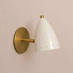 <b>White</b> Bullet Wall Sconce with Brass Arm Mid Century Perforated Cone <b>Shade</b> Wall <b>Lamp</b> Elegant Modern Decorative Lighting Fixture - Product Image 5