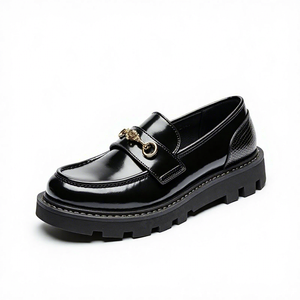 Xinzirain Chaussures <span class=keywords><strong>bateau</strong></span> décontractées pour femmes sans lacet personnalisées Taille 42 Bout rond Cuir noir 4.5cm Talon épais Mocassins pour femmes Chaussures - Product Image 1