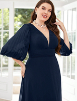 Robe de soirée moulante en mousseline unie à col en V et manches trois quarts, grande taille, avec fermeture éclair au dos, pour demoiselle d'honneur