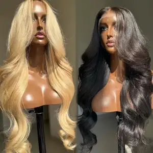 613 Body Wave HD Swiss Lace Front perruques cheveux humains, perruque de cheveux humains péruviens sans colle, perruque de cheveux humains vietnamiens bruts à double tirage