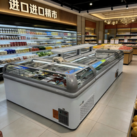 Congélateur coffre commercial LingTe avec vitrine incurvée coulissante, congélateur îlot pour supermarché, présentoir de produits surgelés