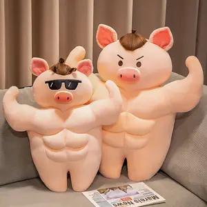 50/70cm Cute Large Funny Wearing Sunglasses Pig Doll Cartoon Pink Muscle Plush Toy Pillow Doll Birthday Gift For Boys Girls