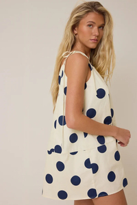 Robe Courte Halter à Pois Coupe Ample Sans Manches en Coton pour l'Été, Robe Décontractée à Ourlet Asymétrique en Tissu Respirant - Product Image 2