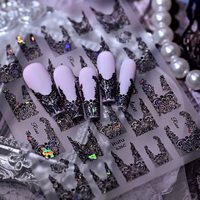 Autocollants 3D en dentelle française en relief pour nail art, autocollants holographiques gothiques en forme de V pour ongles français, décalcomanies en dentelle noire en relief pour ongles