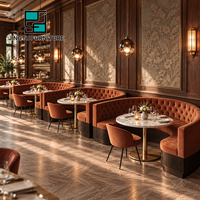 Banquette de restaurant commerciale incurvée, capitonnée, en velours terre cuite, en forme de U, personnalisable, OEM, vente en gros, fabricant chinois