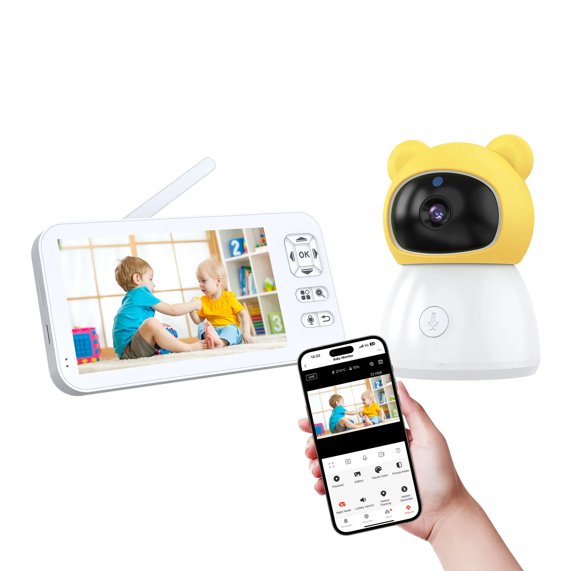 Neue 5 Zoll 2K WLAN Baby-Monitor Kamera Baby-Telefon Unterstützung Handy und Monitor