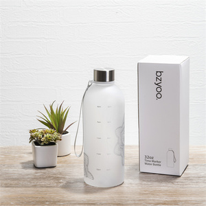 Botella de agua portátil Lala Mandala Tritan con correa para beber directamente y marcador de tiempo para vasos de plástico de viaje - Product Image 5