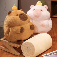 BT mignon Capybara peluche poupée oreiller jouets avec couverture en flanelle double usage 2en 1 climatisation couverture bureau voiture sommeil oreiller