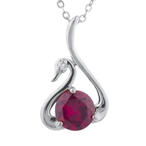 2 Ct <b>Ruby</b> <b>Necklace</b>, <b>Ruby</b> Pendant, Diamond <b>Necklace</b>, Swan <b>Necklace</b>, July Birthstone <b>Necklace</b>, Gift For Her - Product Image 3