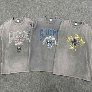 Camiseta Lisa de Cuello Redondo para Hombre, Estilo Vintage, Lavado Ácido, de Alta Calidad, para Venta al Por Mayor - Product Image 3