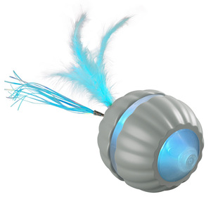 Pelota de juguete automática para gatos con plumas intercambiables, dispositivo interactivo para aliviar el aburrimiento, luces coloridas grises - Product Image 3