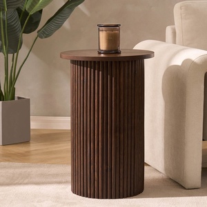 Tavolino <span class=keywords><strong>Rotondo</strong></span> da Divano in Legno Scanalato, Tavolino da Caffè per Soggiorno, Comodino - Product Image 2