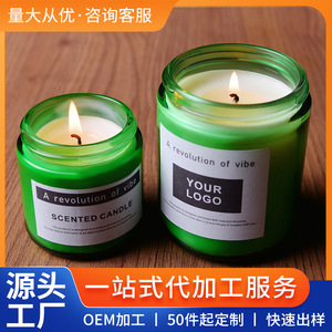 Scented Candle Green Glass Jar With Lid Handmade <b>Soy</b> <b>Wax</b> Home Decoration - Product Image 5
