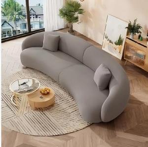 Modern Curved Boucle <b>Sofa</b> Three Seat Pillow Back Living Room Upholstered Furniture - Product Image 3