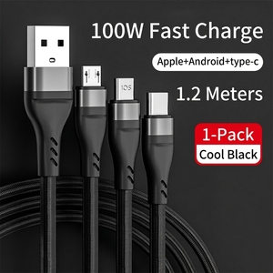 Cable 3 en 1 de 100W Platinum Fishing Net Weave para Android, para teléfonos móviles / Conectores Micro <span class=keywords><strong>USB</strong></span>/Tipo-<span class=keywords><strong>C</strong></span>, Carga Rápida de 6A - Product Image 1