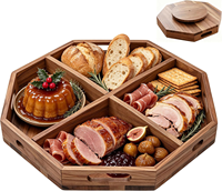 Plateau de service octogonal rotatif en bois d'acacia avec séparateurs amovibles pour fêtes, pique-niques et buffets
