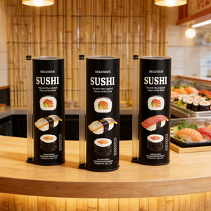 กล่องกระดาษทรงกระบอกแบบพับได้สำหรับใส่ซูชิ พิมพ์ลายได้ตามต้องการ เป็นมิตรต่อสิ่งแวดล้อม ใช้ได้กับอาหาร ปลอดภัยสำหรับบรรจุภัณฑ์ซูชิ - Product Image 4